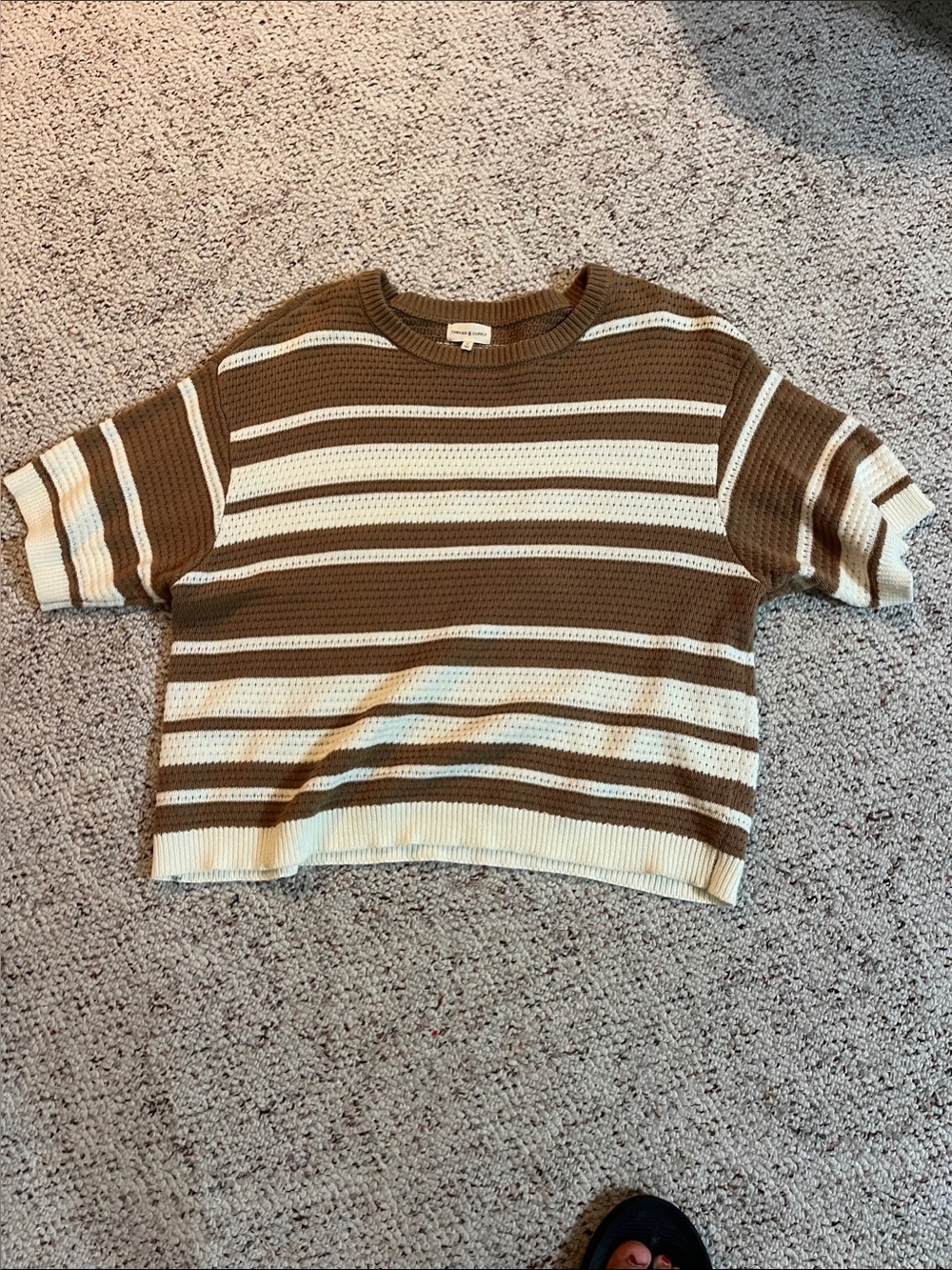 Thread & Supply Brown and Cream Striped Knit Crop Top Size Large